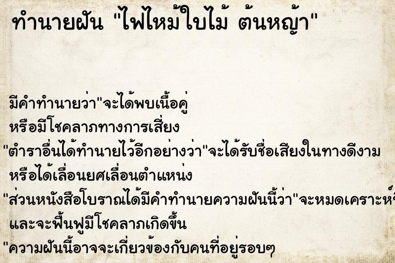 ทำนายฝัน ไฟไหม้ใบไม้ ต้นหญ้า